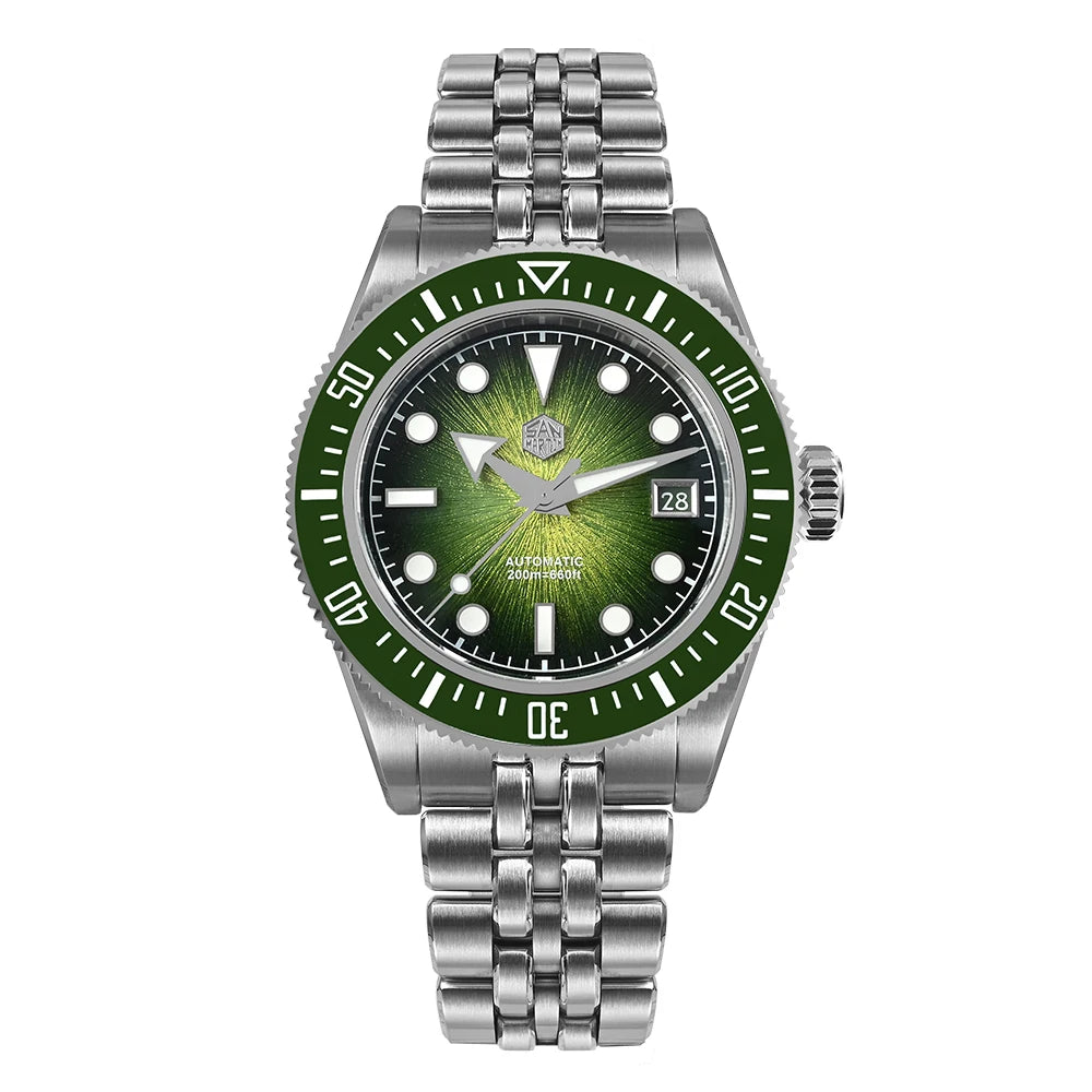 Relógio de mergulho de luxo para homem San Martin 40mm Miyota 9015, mostrador em esmalte sunburst, relógio de pulso mecânico automático, resistente à água 200m, SN0148
