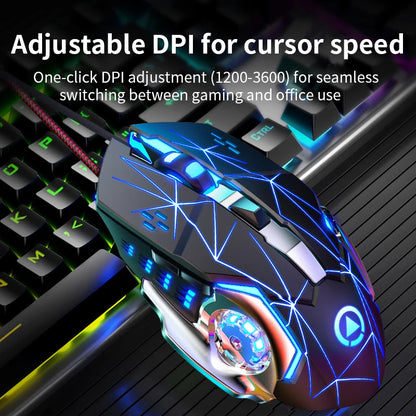 Mouse da gaming cablato USB a 6 pulsanti, retroilluminato, ergonomico, DPI regolabile, ottico, per PC gamer e computer desktop