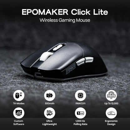 EPOMAKER Click Lite Wired/BT/2.4GHz Wireless Gaming Mouse, PAW3311 Sensor, 800 to 24000 DPI with 500mAh Battery for PC/Mac/Linux