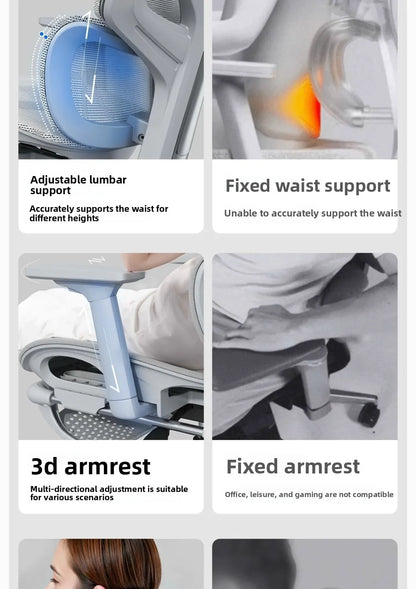Cadeira de Escritório Ergonómica Ajustável em Malha, Cadeira de Secretária para Computador com Encosto Alto Respirável, Apoio Lombar 6D e Apoio para Pés Retrátil