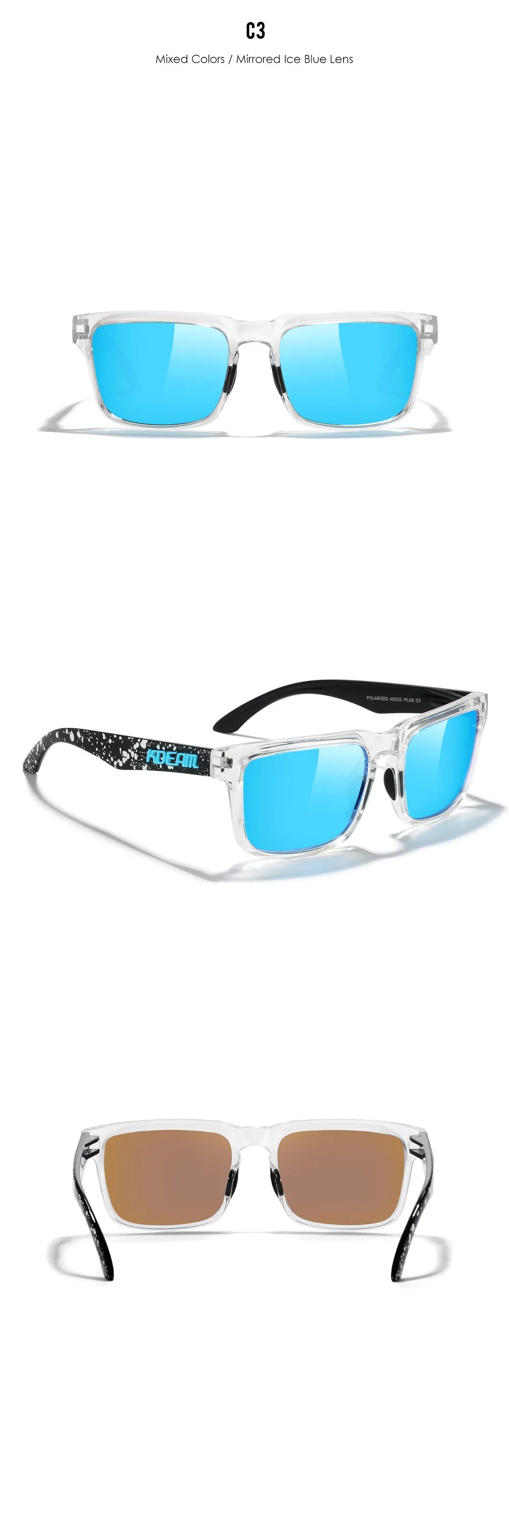 KDEAM Large Size Square Men's Sunglasses Polarized Photochromic Oversized Sun Glasses Fashion Women Shades Upgraded Edition