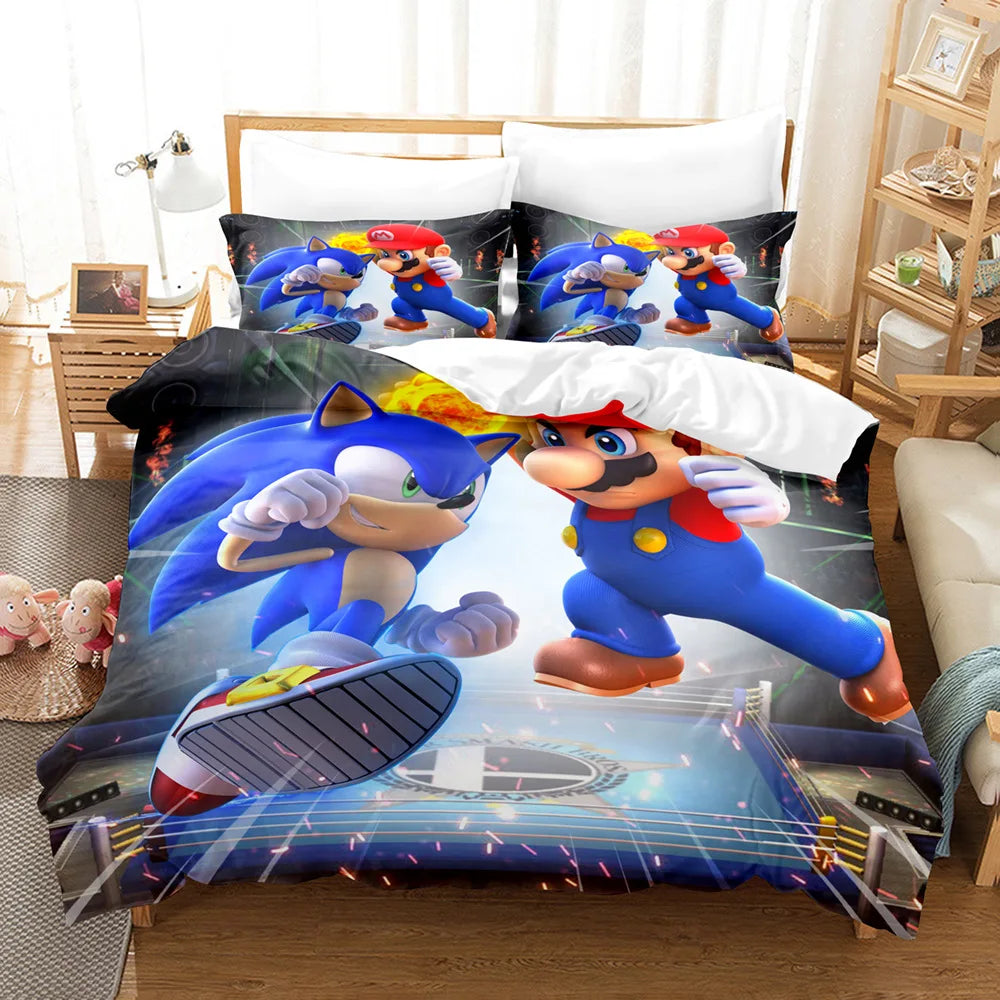 Cute Sonics Boy Bedding Set Exquisite 3D Digital Cartoon Sonics Duvet Cover Comforter Bed Youth Kids Girl Boys Gift