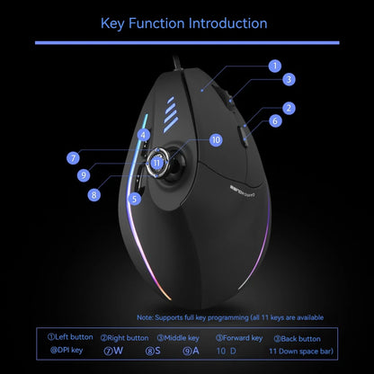 Mouse verticale ZELOTES C-18, mouse ottico RGB a 11 tasti con joystick, mouse gaming laser programmabile per PC e gamer
