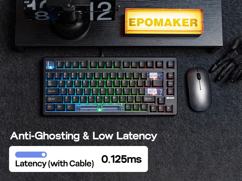 Teclado Mecânico Magnético EPOMAKER HE80 75% Layout US QWERTY Hot-Swap Creamy Gasket com Fio, Efeito Hall, DKS SOCD para PC/Mac