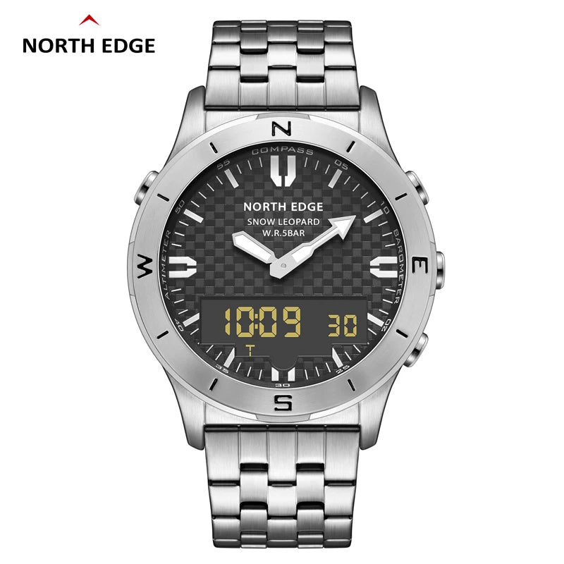 NORTH EDGE digitale Sportuhr für Herren, luxuriöse Business-Uhr für Herren, wasserdicht bis 50M, mit Höhenmesser, Barometer, Kompass und Leuchtanzeige