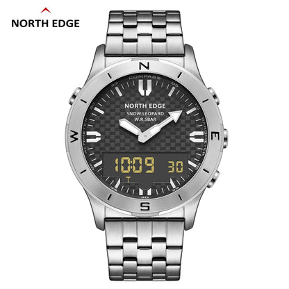 NORTH EDGE digitale Sportuhr für Herren, luxuriöse Business-Uhr für Herren, wasserdicht bis 50M, mit Höhenmesser, Barometer, Kompass und Leuchtanzeige