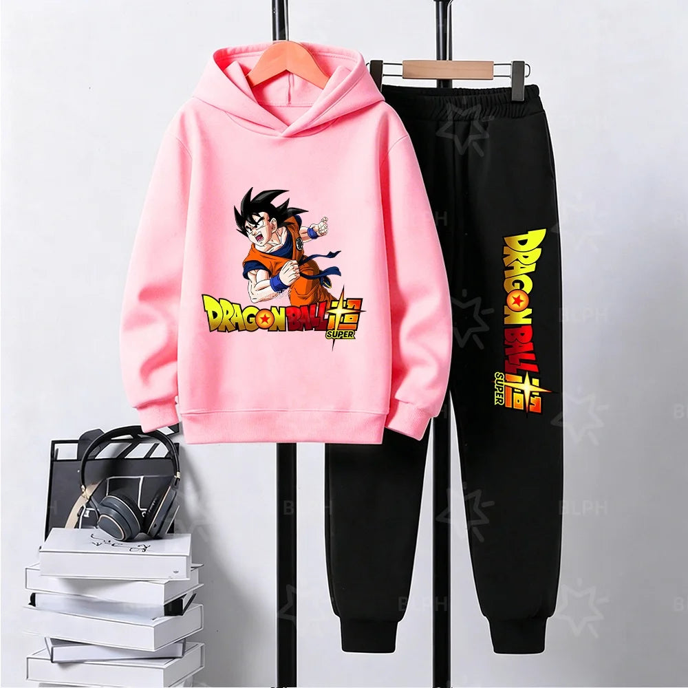 Produit gaming premium Fraquane, Dragon Ball Super Son Goku Printed Hooded Sweatshirt Suit Casual Loose Anime Streetwear Hoodie Pants 2 Piece Set for Men Boys