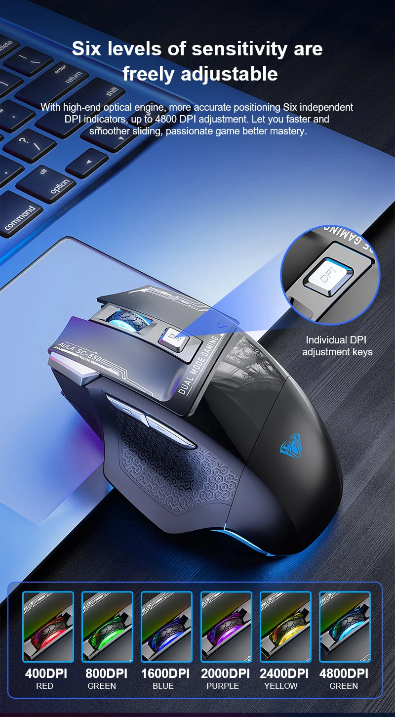 Ratón gaming AULA SC550 2.4G inalámbrico con macro, retroiluminación RGB, diseño ergonómico, ratón e-sports, accesorios para PC