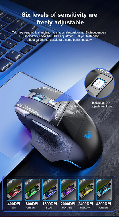 Ratón gaming AULA SC550 2.4G inalámbrico con macro, retroiluminación RGB, diseño ergonómico, ratón e-sports, accesorios para PC