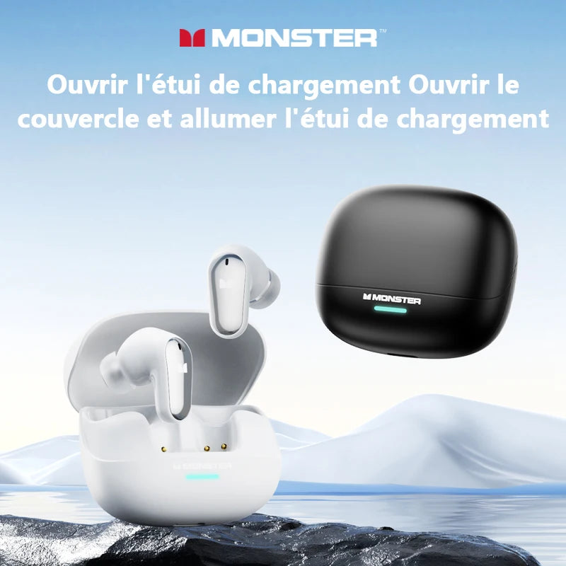 Monster MQT52 kabellose Bluetooth 5.4-Ohrhörer mit langer Akkulaufzeit, Gaming-Kopfhörer im Dual-Modus, Hi-Fi-Stereoklang-Headset mit Mikrofon