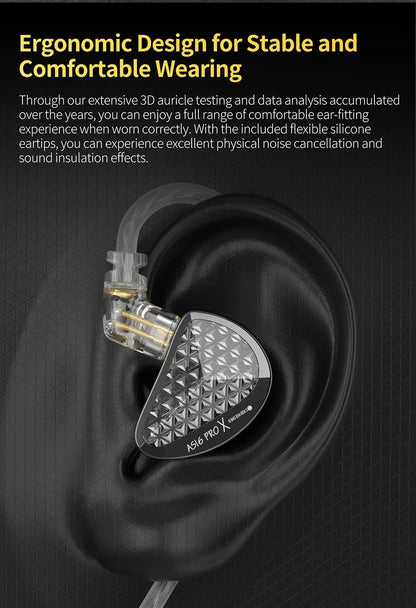 Auriculares intrauditivos KZ AS16 PRO X HiFi In-Ear Monitor – auriculares con cable con micrófono y 8 drivers de armadura balanceada
