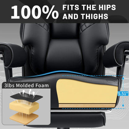 Executive Office Chair with Foot Rest and Waist Lumbar Support, Ergonomic Gaming Chair with Adjustable Height Headrest for Home