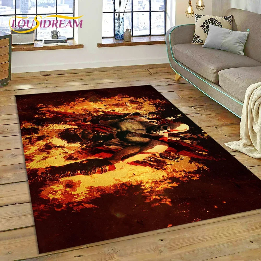 God of War Games Kratos Cartoon 3D Rug Carpet for Living Room Bedroom Home Decor,Floor Mat Non-slip Decoration for Sofa Doormat