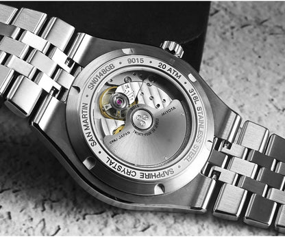 Relógio de mergulho de luxo para homem San Martin 40mm Miyota 9015, mostrador em esmalte sunburst, relógio de pulso mecânico automático, resistente à água 200m, SN0148