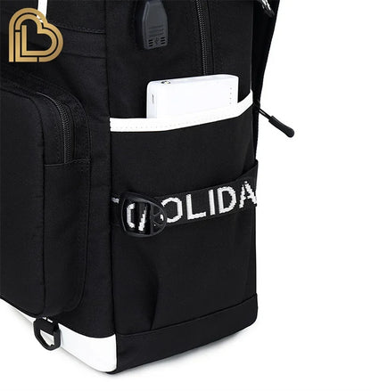 Mochila Yule Trooper F-Fortnited Battle Royale com carregamento USB, figuras anime e compartimento para material escolar para estudantes