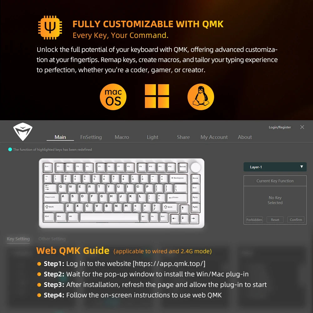 Machenike K600-B82W mechanische Gaming-Tastatur, Tri-Mode, Gasket-Mount, 75% ANSI-Layout, RGB-Hintergrundbeleuchtung, kabellos