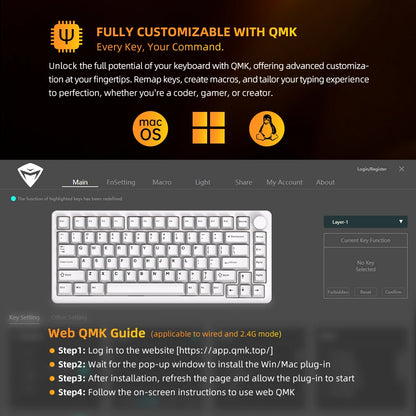 Machenike K600-B82W mechanische Gaming-Tastatur, Tri-Mode, Gasket-Mount, 75% ANSI-Layout, RGB-Hintergrundbeleuchtung, kabellos