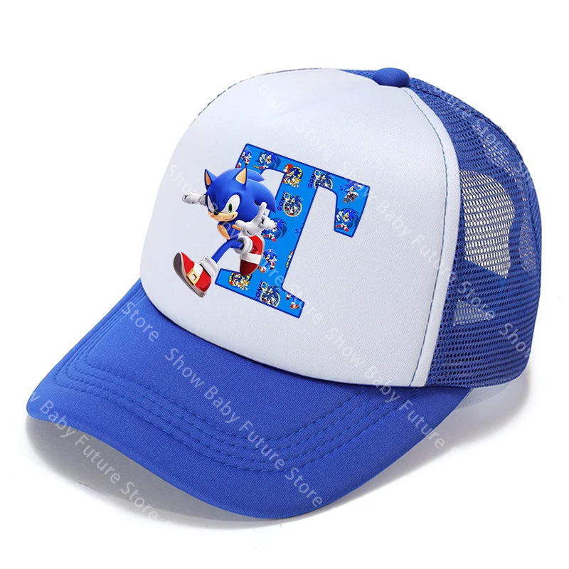 Cartoon Letters A-Z Sonics Boys Girls Baseball Caps Adult Outdoor Sports Breathable Mesh Hat Cute Anime Sunbonnet Birthday Gifts