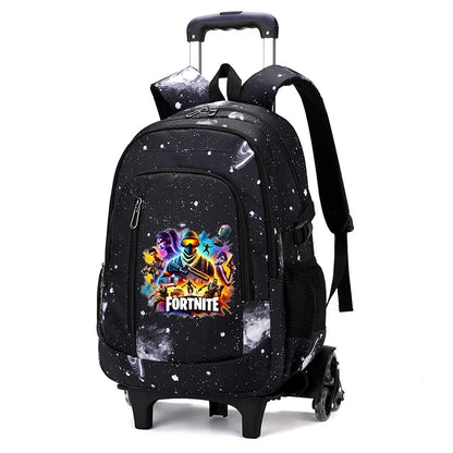 Fortnite 2-in-1 trolleyrugzak met sterrenhemelprint, grote capaciteit, waterdichte laptoptas met trapklimontwerp, schooltas voor studenten
