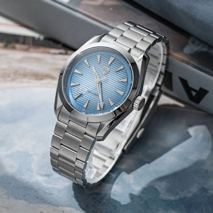 Relógio Watchdives WD0006, movimento VH31 com ponteiro dos segundos fluido, vidro de safira abaulado, revestimento luminescente BGW9, estanque até 10 bar, 38 mm, estilo vintage