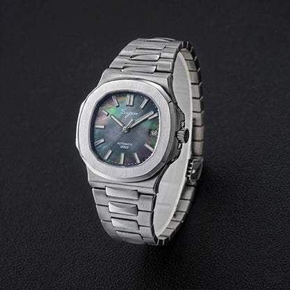 Sugess Herrenuhr, automatische mechanische Armbanduhr, Miyota 9015 Uhrwerk, MOP-Zifferblatt, Leuchtfunktion, wasserdicht bis 5bar, Luxus-Armband S466