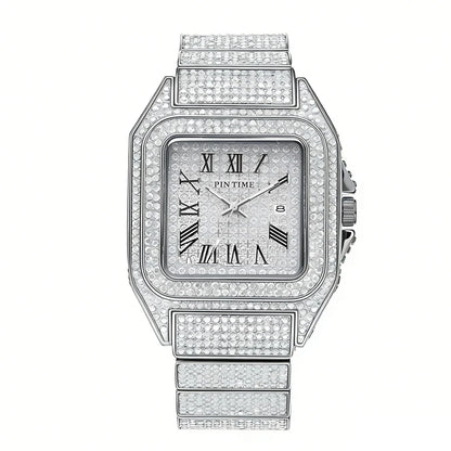 Shine Luxury Hip-Hop Diamond Watch with Emeralds for Men Replica Czech Stone Inlaid Waterproof Gold Watch שעוני יוקרה