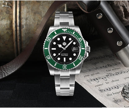 San Martin Watch New Upgraded Sub Men's PT5000 ST2130 Automatic Diving Watches with Ceramic Bezel 200m Waterproof Sapphire SN0017G