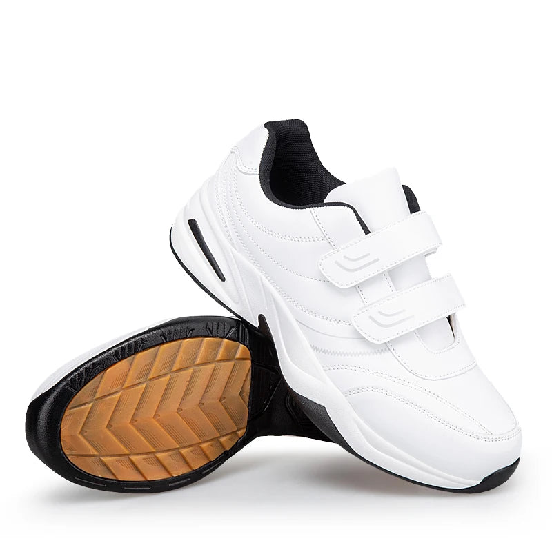 Férfi állítható tépőzáras bőr cipő, alkalmi sportcipő, fehér cipő, Masculino Zapatillas Deportivas Tenis