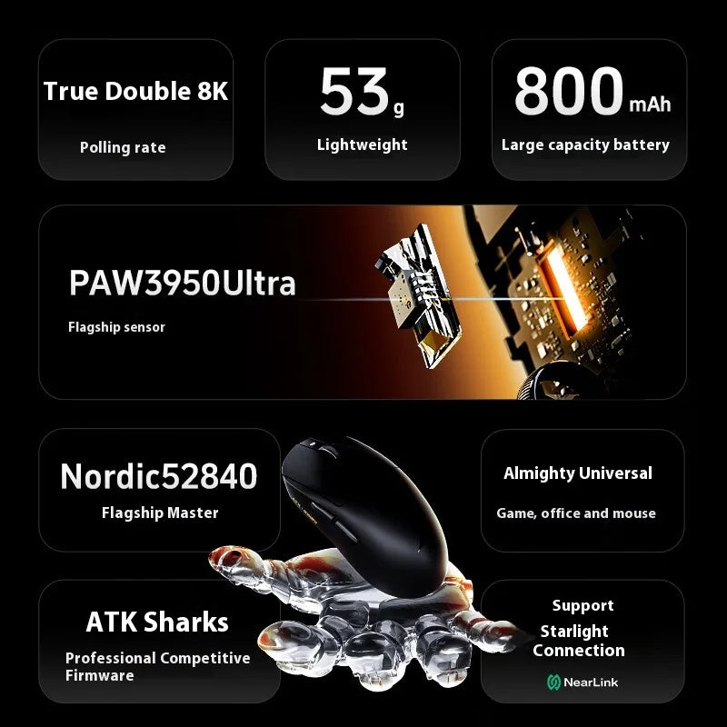 ATK A9 Plus Gaming-Maus kabellos A9/A9 SE/A9 Pro Tri-Mode 8K Gaming-Maus leicht A9 Ultimate E-Sports PC-Geschenk individuell angepasst