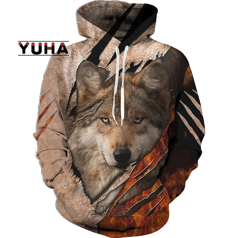 3D-bedruckter Wolf-Hoodie Unisex – cooler Pullover mit Tiergrafik, Sweatshirt für Herren-Streetwear