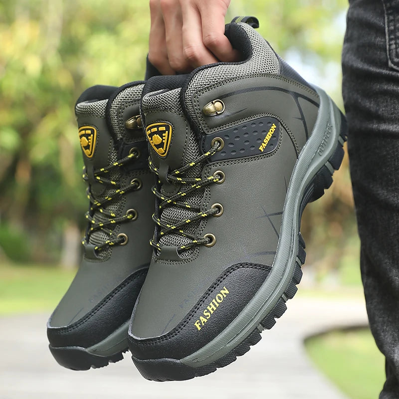 Retro Men’s Hiking Boots for Spring and Autumn, Comfortable Breathable Anti-Slip Hiking Shoes, Outdoor Camping Waterproof Work Shoes, Sizes 39-46