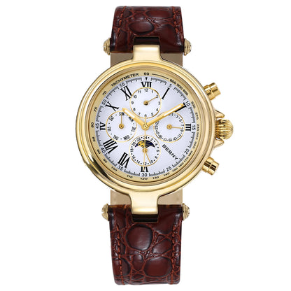 Montre automatique pour homme BERNY, style rétro, avec affichage Soleil et Lune, aiguilles luminescentes et mouvement ST1652 ; une montre mécanique classique et élégante, dotée d'un bracelet en cuir véritable.
