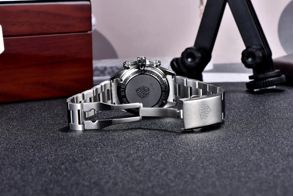 Vyriški laikrodžiai „Rolls Timi Panda“ – kvarcinis chronografas, prabangus modelis, safyro stiklas su antirefleksine danga, atsparus vandeniui, sportiškas stilius