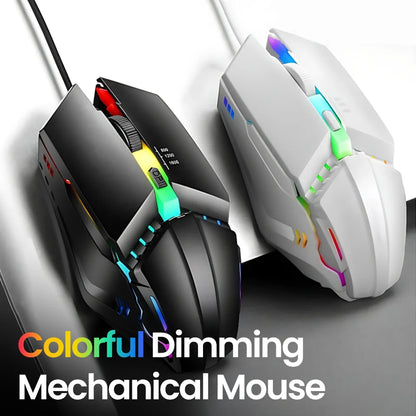 Ratón gaming USB con cable RGB retroiluminado, botón de silencio, LED luminoso y 1600DPI para PC de escritorio, portátil, ordenador, hogar y oficina