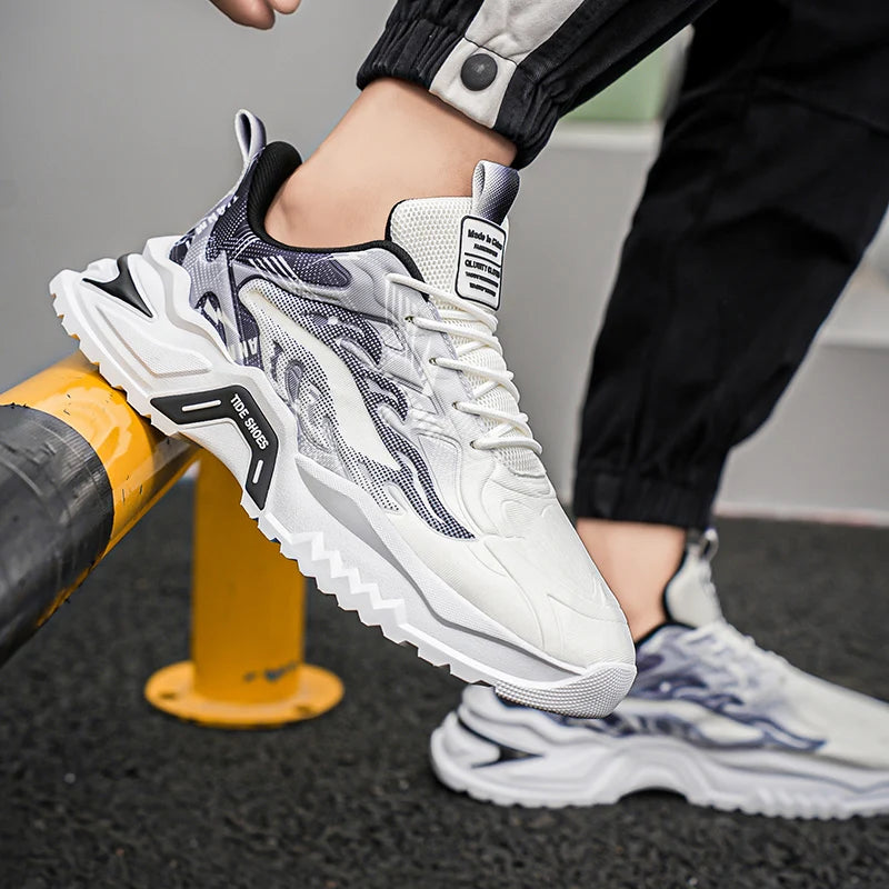 Men's Sports Shoes Fashion Lace-Up Versatile Non-Slip Thick Soled Teenagers Daily Wear Comfortable Casual Running Shoes for Men