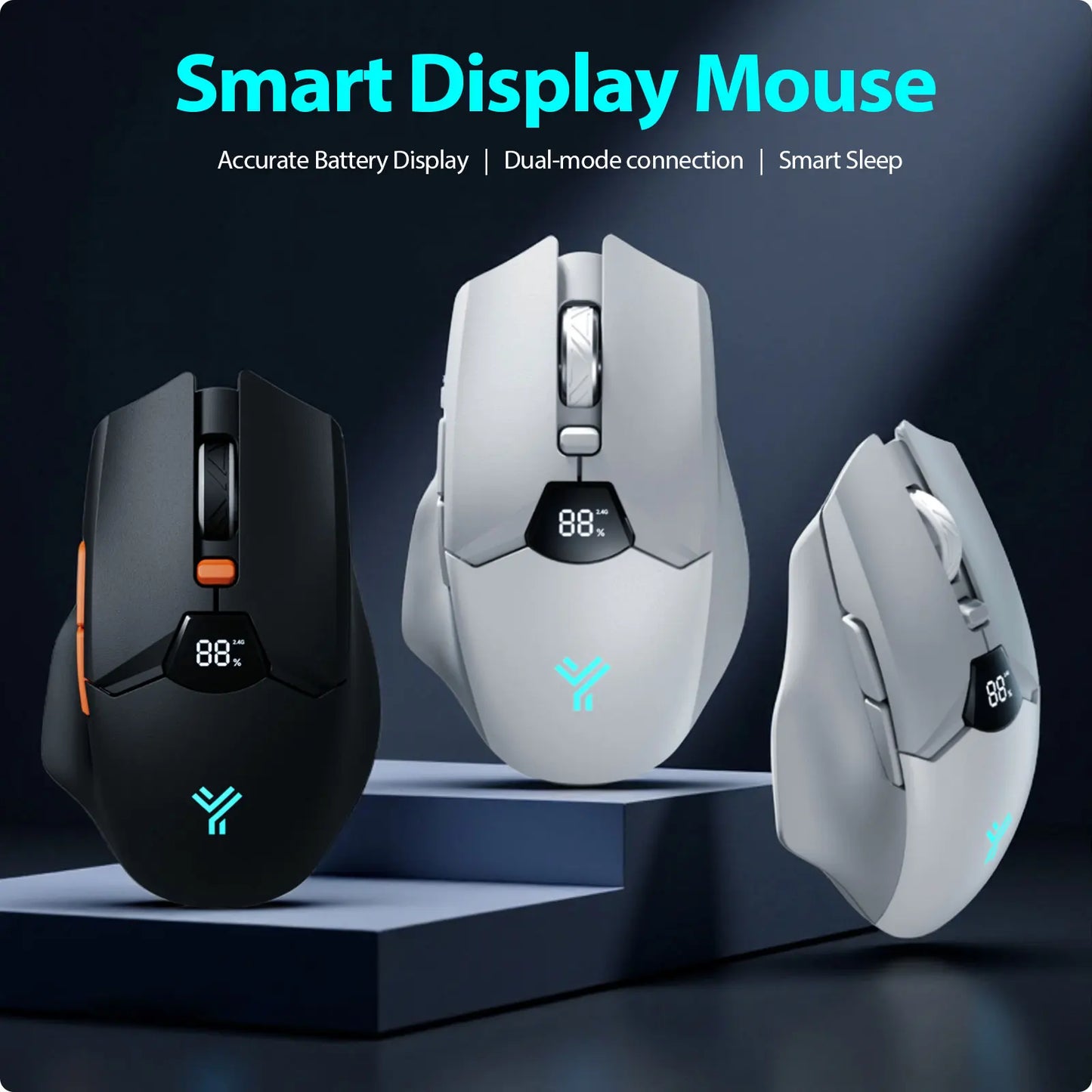 Mouse Bluetooth wireless con display digitale della batteria, mouse ergonomico silenzioso per PC, laptop e gaming, 2.4G/Bluetooth 5.0