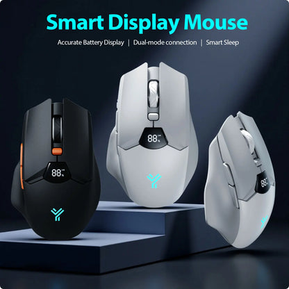 Mouse Bluetooth wireless con display digitale della batteria, mouse ergonomico silenzioso per PC, laptop e gaming, 2.4G/Bluetooth 5.0