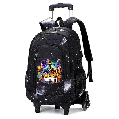 Fortnite 2-in-1 trolleyrugzak met sterrenhemelprint, grote capaciteit, waterdichte laptoptas met trapklimontwerp, schooltas voor studenten