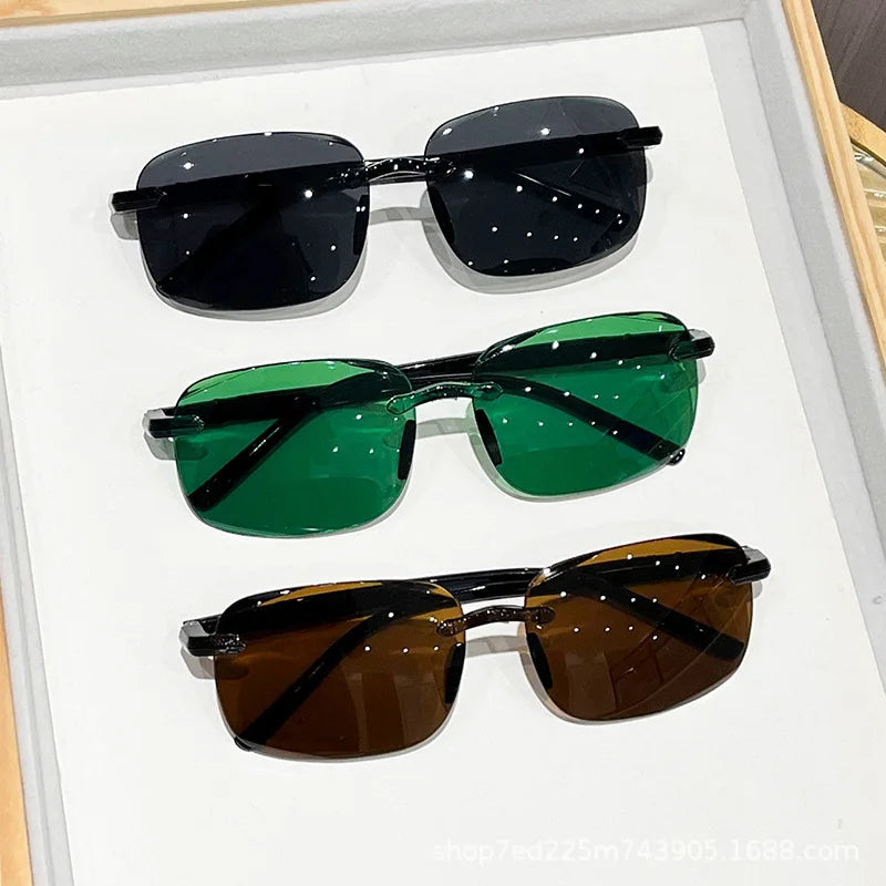 Classic Rimless Sunglasses Men Square Frame Sun Glasses Ultralight Male Driving Eyewear UV400 Goggles Retro Shades Oculos de sol