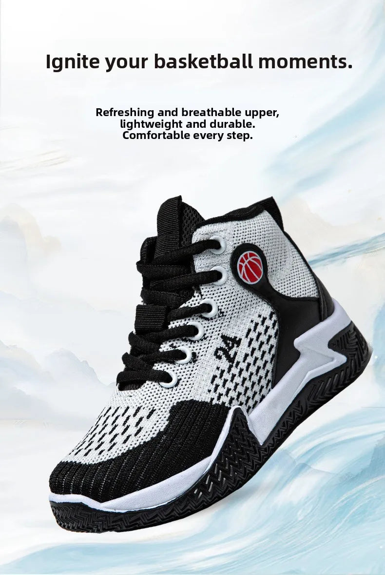 Large Size High-Top Sports Shoes Men's Casual Breathable Comfortable Thick-Soled Basketball and Running Shoes