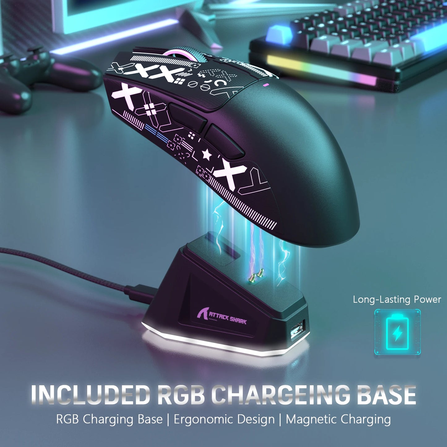 ATTACK SHARK X11 Wireless Gaming Mouse with Charging Dock PixArt PAW3311 Gaming Sensor, BT/2.4G Wireless/Wired