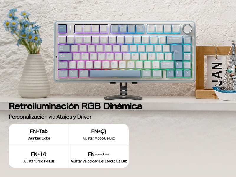 EPOMAKER AULA F75 ISO-ES 75% Spanische QWERTY Hot-Swap, Gasket-Mounted, kabelgebundene/Bluetooth/2.4GHz kabellose mechanische Gaming-Tastatur mit RGB-Hintergrundbeleuchtung