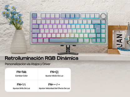 EPOMAKER AULA F75 ISO-ES 75% Spanische QWERTY Hot-Swap, Gasket-Mounted, kabelgebundene/Bluetooth/2.4GHz kabellose mechanische Gaming-Tastatur mit RGB-Hintergrundbeleuchtung