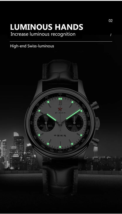 Red Star Panda Men's 1963 Chronograph Mechanical Wristwatch Seagull ST1901 Movement Gooseneck 40mm Luminous Sapphire Pilot Watch