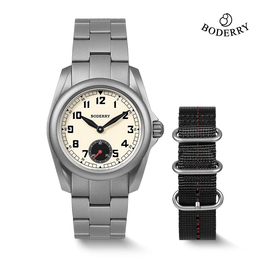 BODERRY Men's Field Watches Titanium Automatic Top Brand Wristwatch 100M Waterproof Clock Military Watch for Men