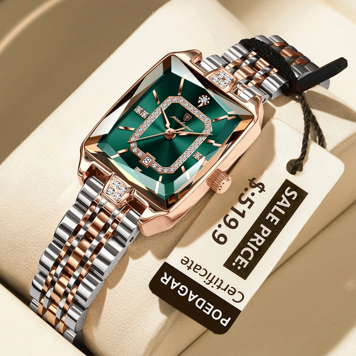 POEDAGAR Luxury Rectangle Watch For Woman Waterproof Calendar Simple Ladies Watch Fashion Stainless Steel Quartz Women's Watches