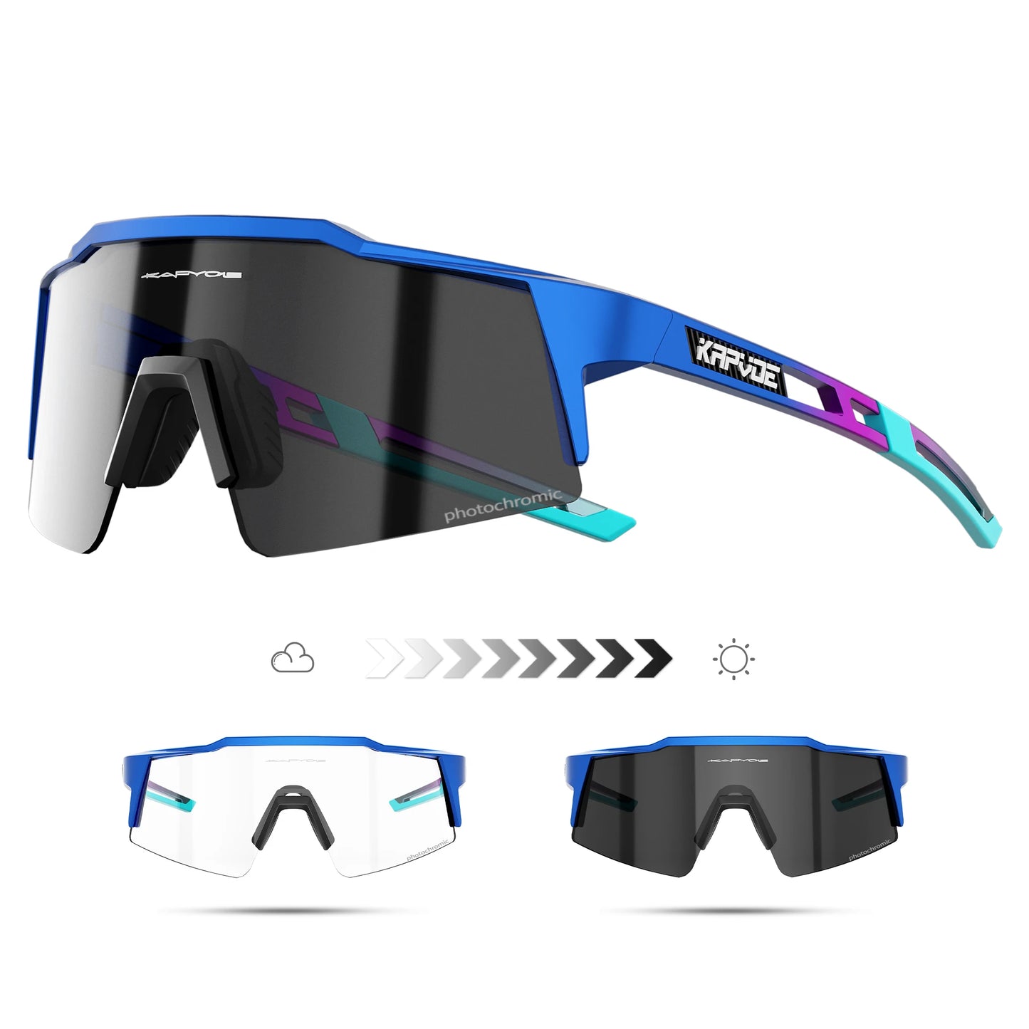 Kapvoe Photochromic Cycling Sunglasses Men Glasses Fashion Mountain Bicycle Outdoor Road Riding Goggles Eyewear Sports MTB Bike