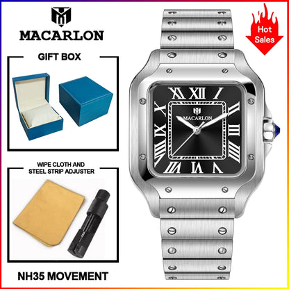 2026 New MACARLON Design 38mm Mechanical Watch Men's Sapphire Glass Luminous Stainless Steel Waterproof China NH35 Automatic Watch