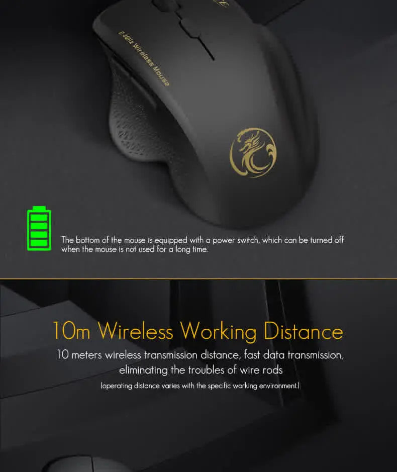 Gaming ABS Wireless Mouse Ergonomic Computer IMICE Mouse 2.4Ghz Gamer PC Optical Mouse With USB Receiver 1600 DPI For Laptop PC