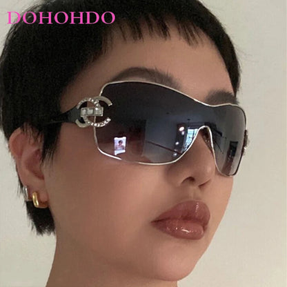 Luxury Rhinestone Punk Oversized One - Piece Frame Y2K Women's Sunglasses Trendy Brand Summer Men Sunglass Travel  Eyewear UV400
